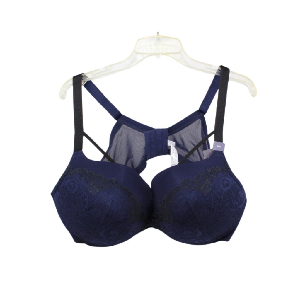 Lane Bryant Cacique Max Boost Plunge Push‎ Up Bra 50D Navy Blue Underwire NWT